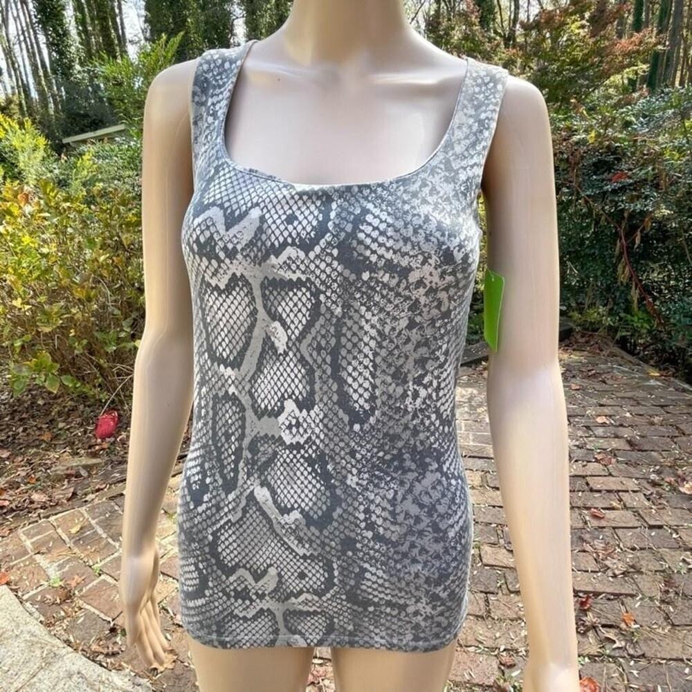 Zara Tank Top Womens Small Gray‎ Snakeskin Print Sleeveless Scoop Neck Basic - Picture 8 of 13